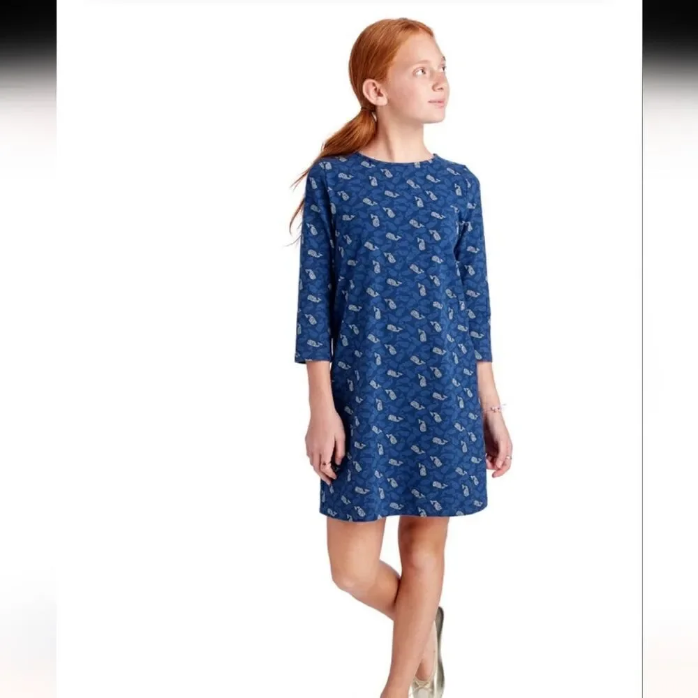 VINEYARD VINES KNIT POLKA DOT WHALES TISBURY LONG-SLEEVE DRESS, SIZE XS 5-6